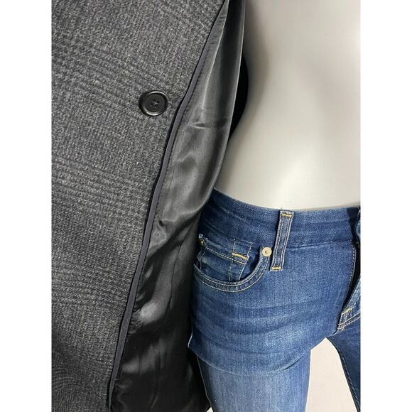 J Crew 4 Trench Coat Dark Gray Wool Lined Jacket One Button Pockets Womens - Picture 5 of 10